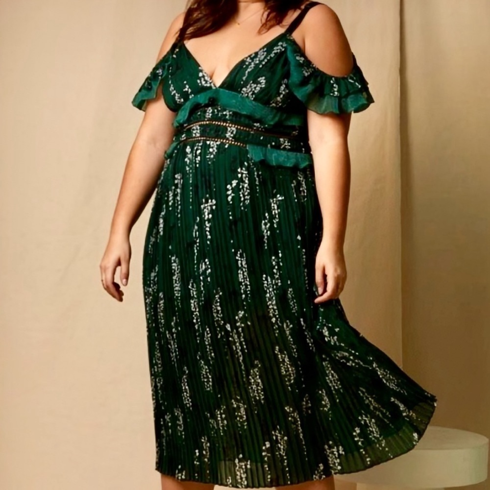Green Cold-Shoulder Midi Dress